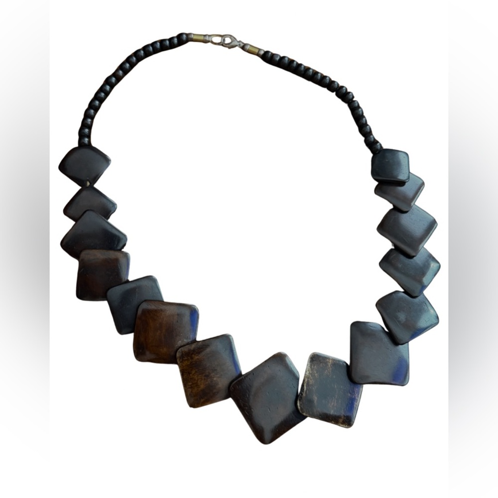 Warm Brown Geometric Beaded Statement Necklace | … - image 2